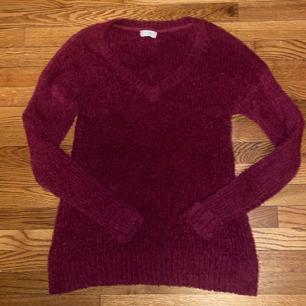 Super soft and cozy oversized red/burgundy Altar’d State V neck sweater. Size L